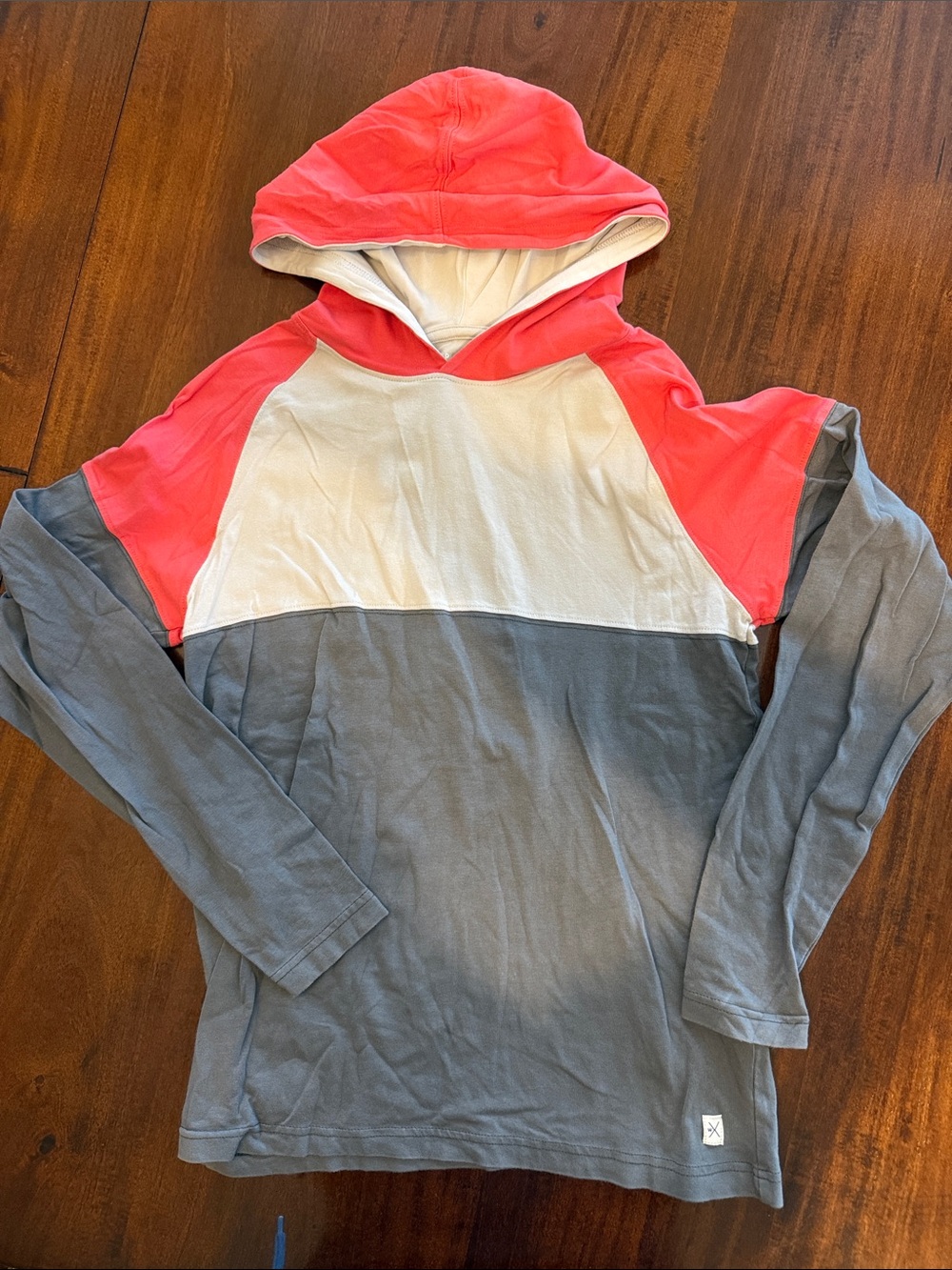 Kids Colorblock Hooded Sweatshirt in Coral, Light Gray & Charcoal